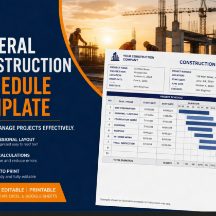 GENERAL CONSTRUCTION SCHEDULE Template