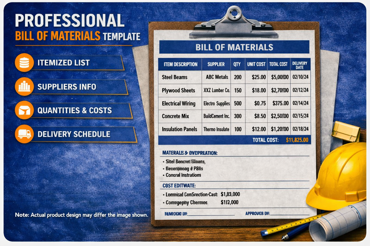 Professional Bill of Materials Templates